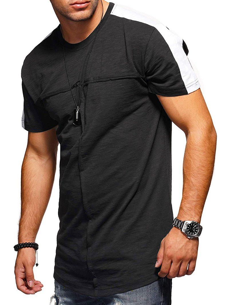 

Contrast Shoulder Crew Neck T Shirt, Black