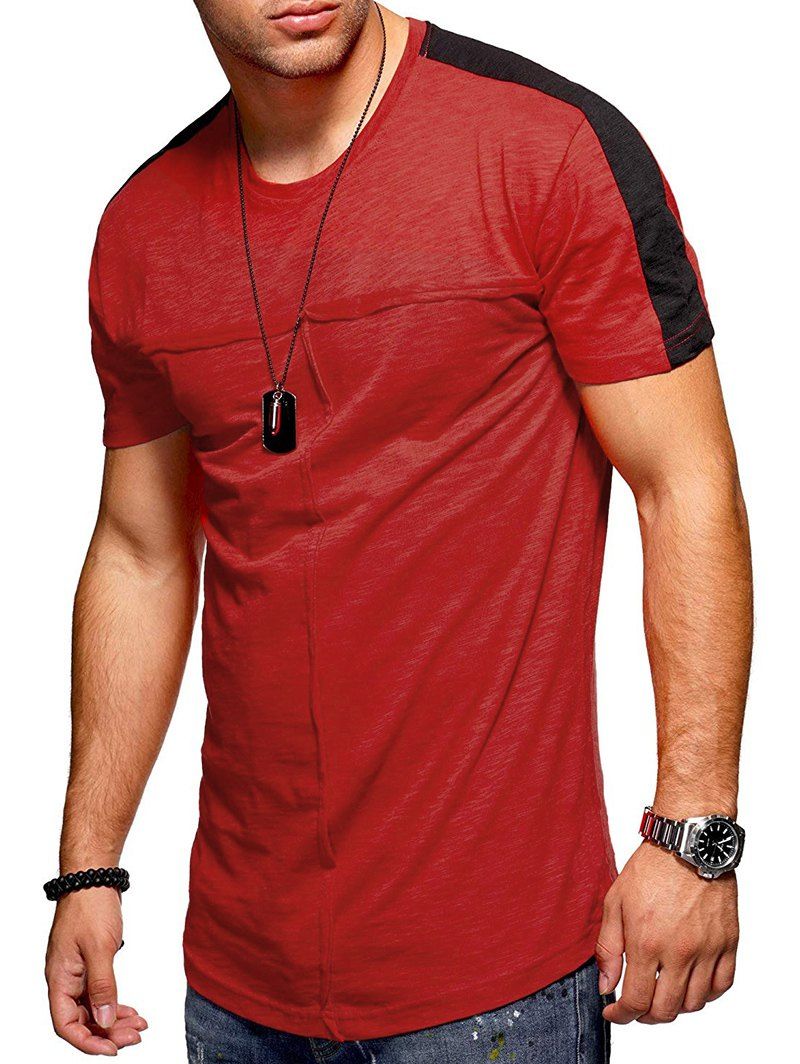 

Contrast Shoulder Crew Neck T Shirt, Red