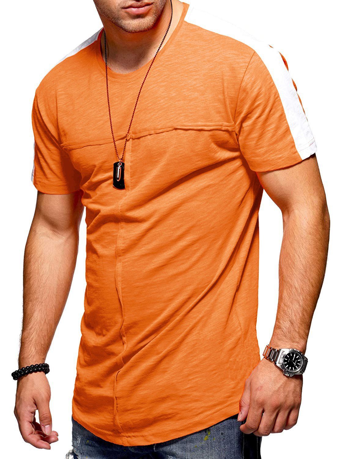 

Contrast Shoulder Crew Neck T Shirt, Orange