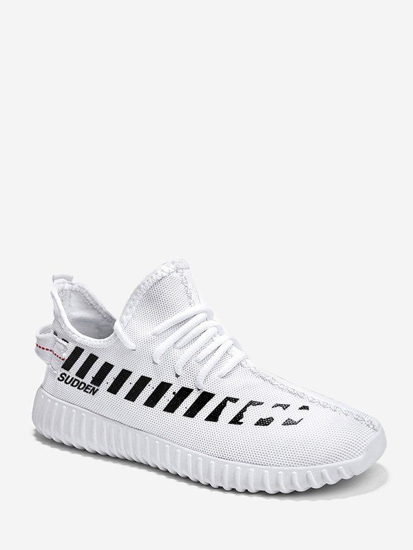 

Contrast Design Striped Knit Sneakers, White