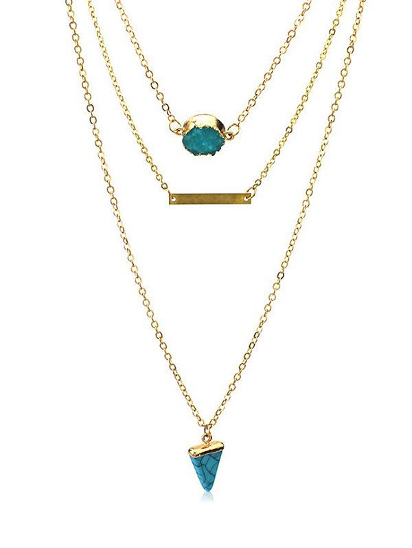 

Multilayered Natural Stone Turquoise Necklace, Gold