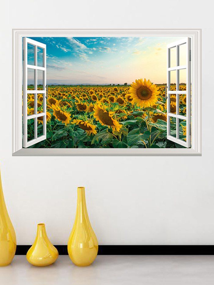 

Window Sunflower Field Print Removable Wall Art Sticker, Multi