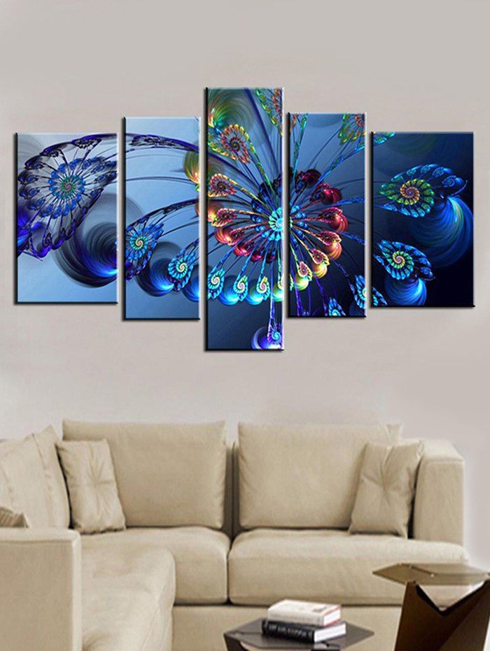 

Abstract Butterfly Print Unframed Split Canvas Paintings, Blue