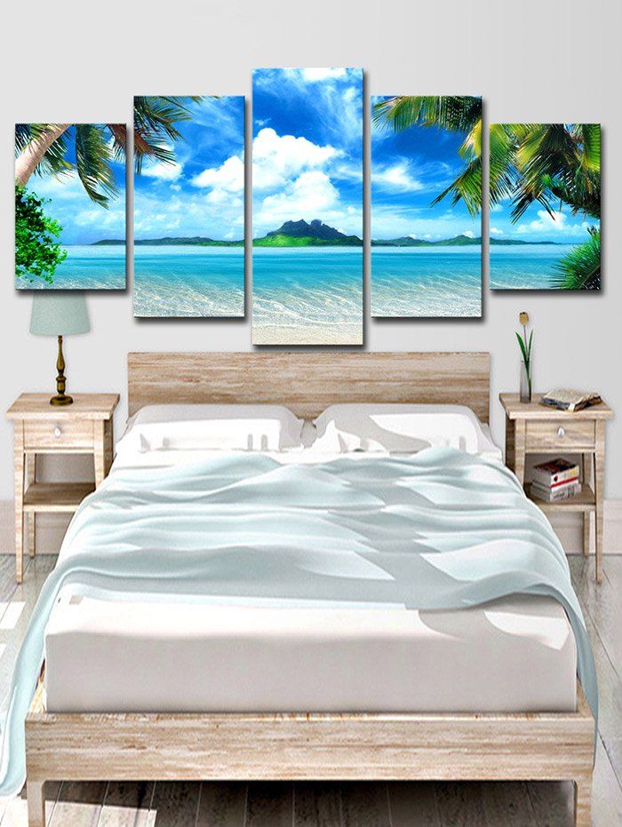 

Seaside Island Print Unframed Split Canvas Paintings, Deep sky blue