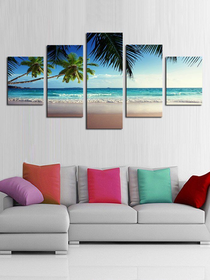 

Beach Palm Tree Print Unframed Split Canvas Paintings, Green