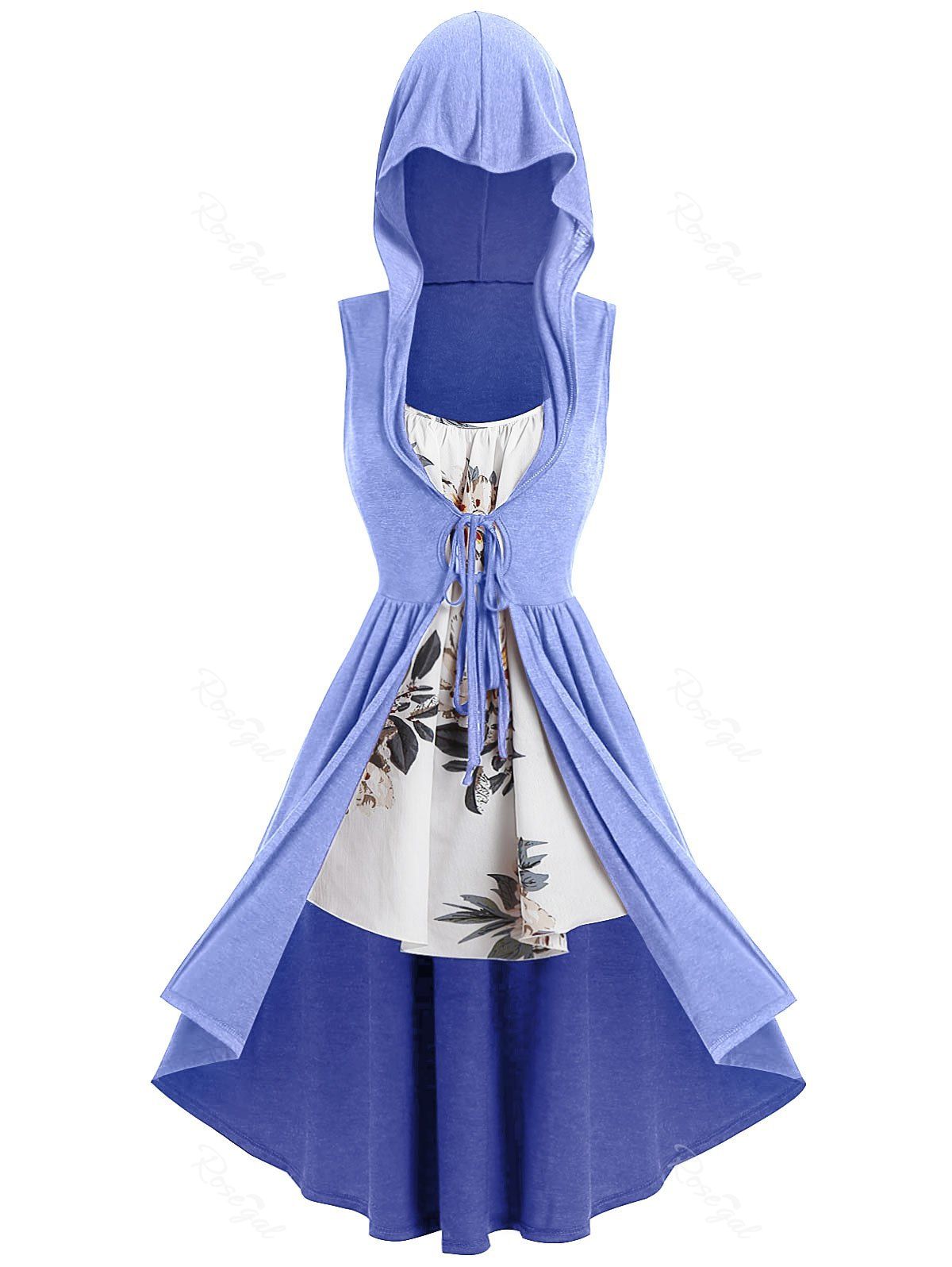 

Plus Size Hooded Tied Long Vest with Floral Cami Top Twinset, Purple mimosa