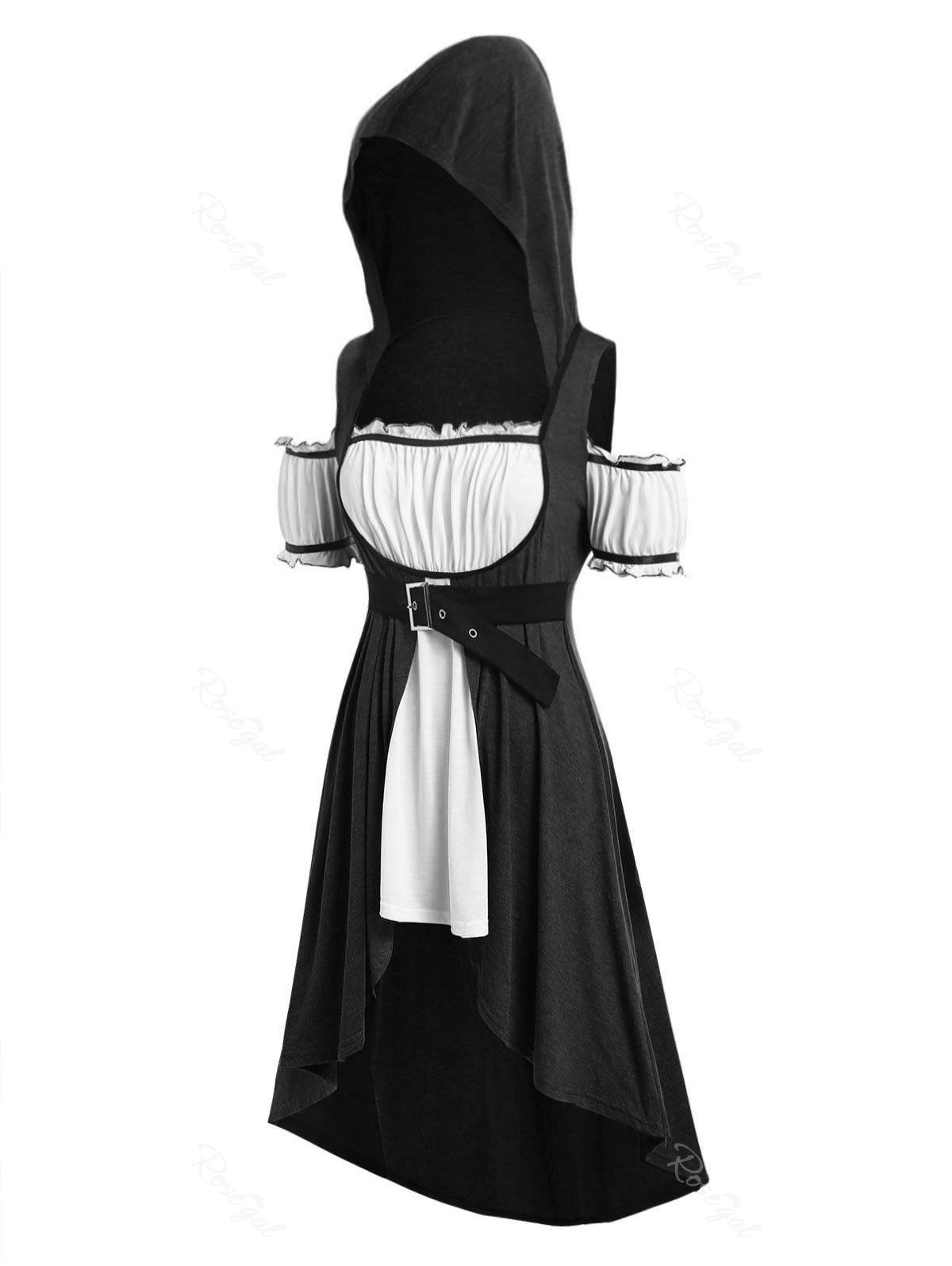 

Plus Size Hooded Faux Twinset Long Punk T-shirt, Black