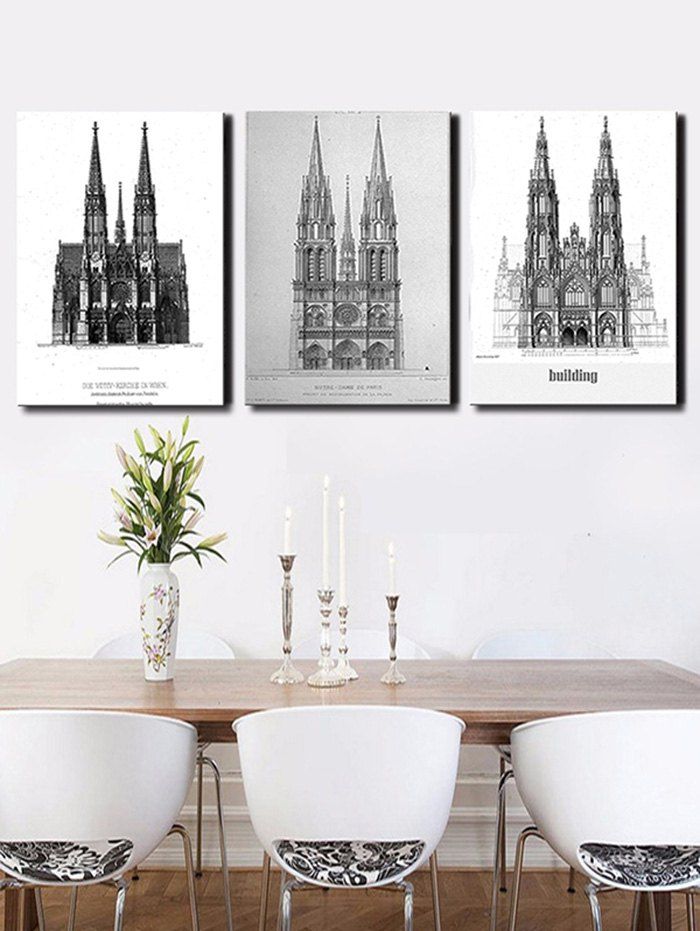 

Notre Dame Pattern Unframed Split Canvas Paintings, Gray