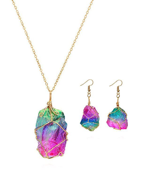 

Natural Stone Earrings Necklace Set, Multi