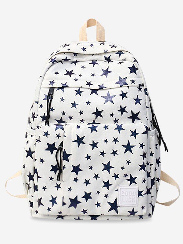 

Star Pattern Book Canvas Backpack, White