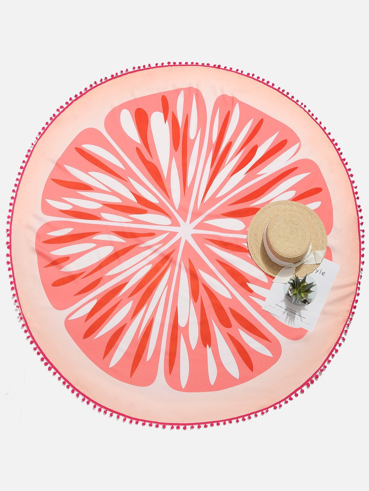 

Pompom Trim Round Printed Beach Throw, Red