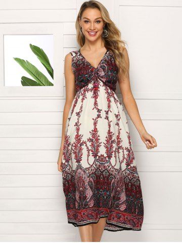 

Bohemian V Neck Midi Dress, Multi-c