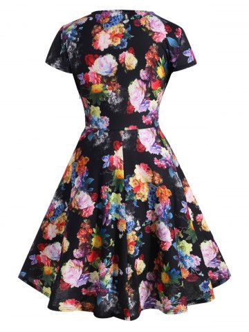 

Plus Size Floral Surplice Dress, Multi-a