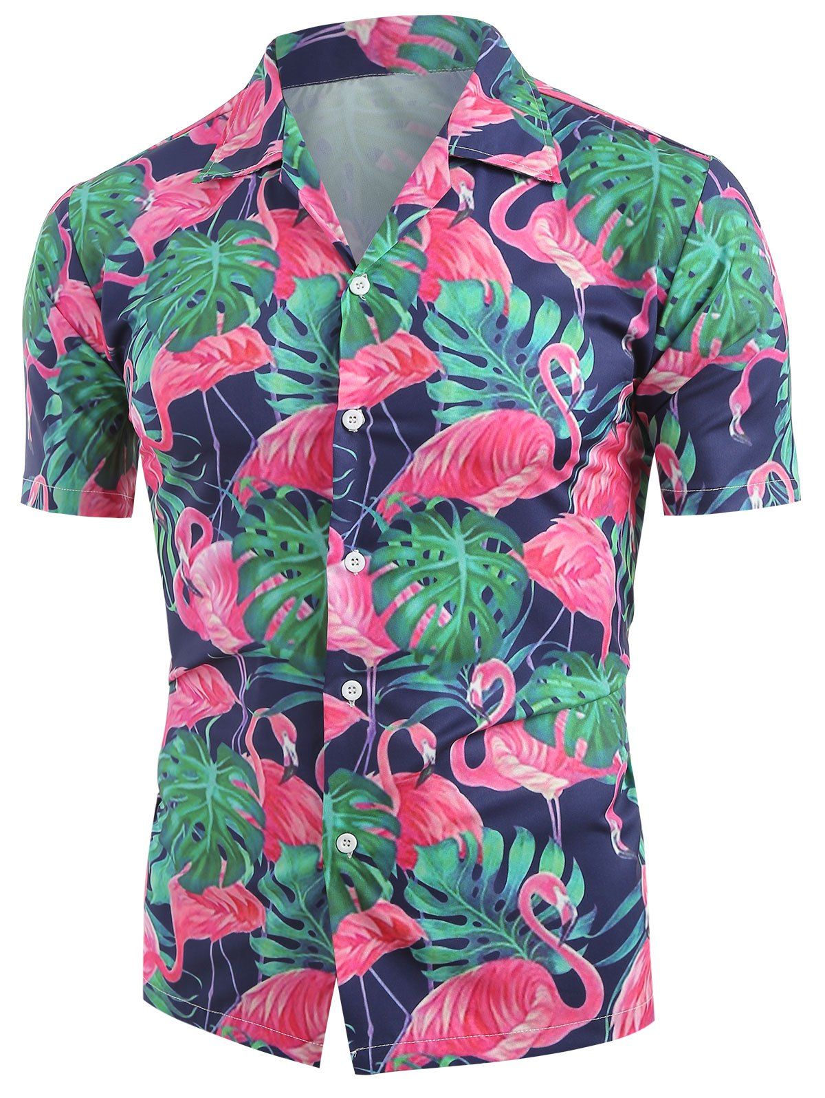 

Flamingo Plant Print Short Sleeves Shirt, Cadetblue