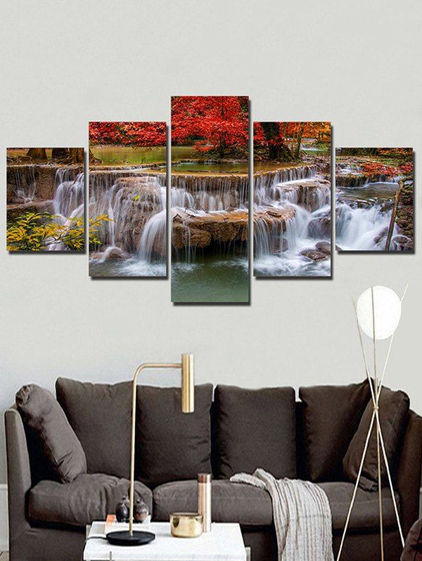 

5Pcs 3D Waterfall Hanging Wall Painting, Sepia