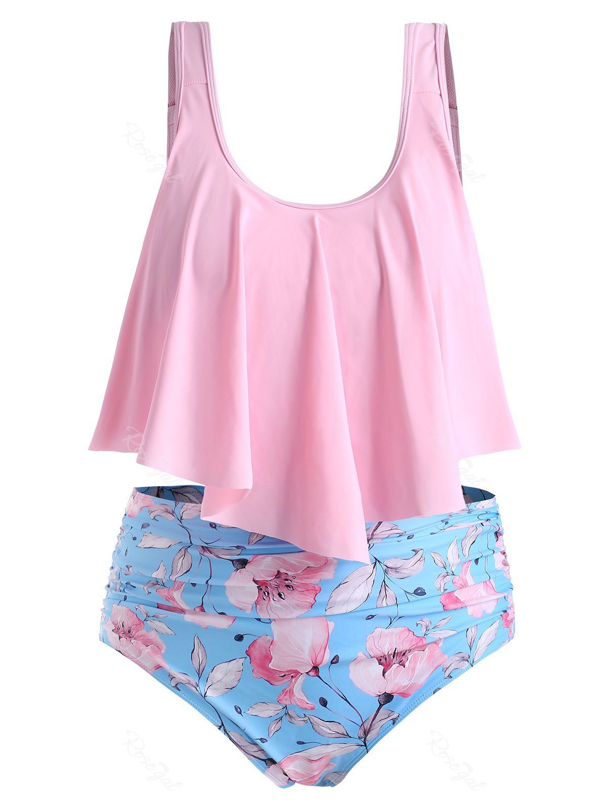 

Plus Size Ruffle Floral High Waist Tankini Set, Multi