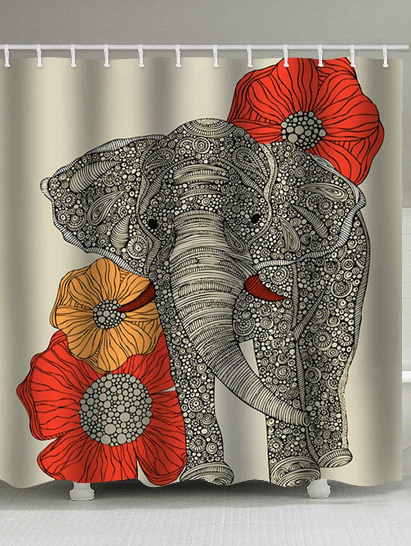 

Elephant Floral Print Shower Curtain, Multi