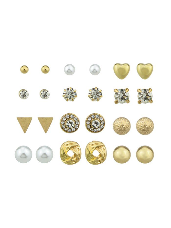 

12Pairs Button Rhinestone Earrings Set, Gold