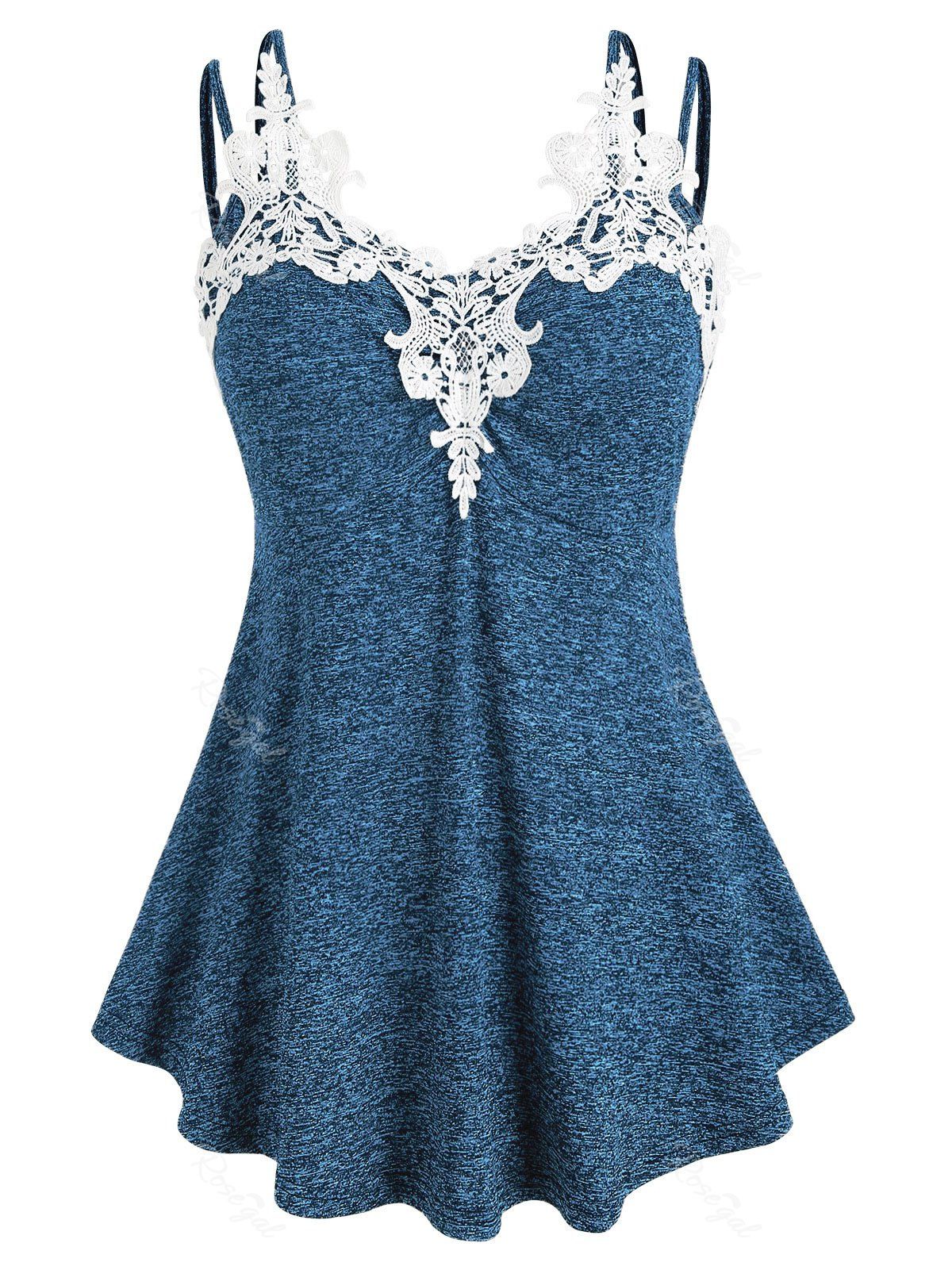 

Plus Size Marled Contrast Lace Tank Top, Ocean blue