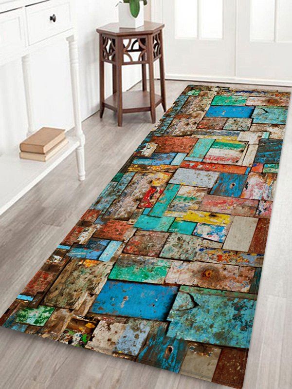 

Wooden Grain Pattern Floor Mat, Turquoise