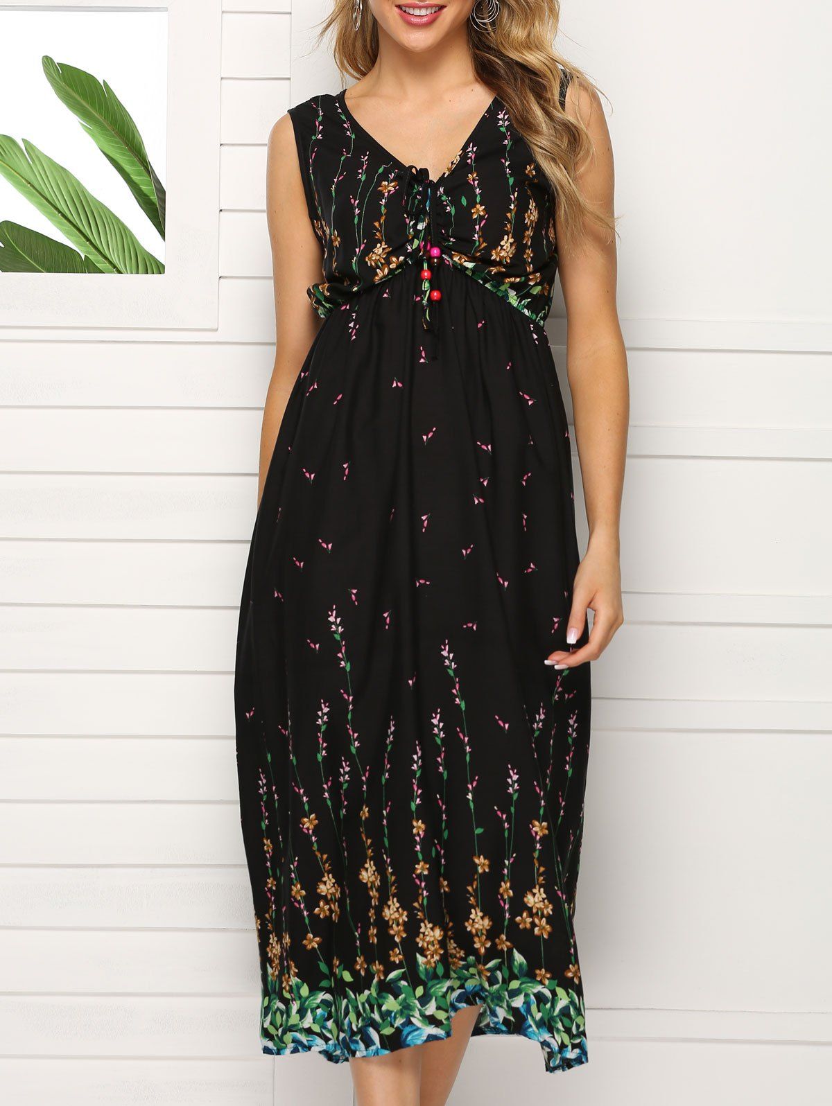 

Bohemian V Neck Midi Dress, Multi-b