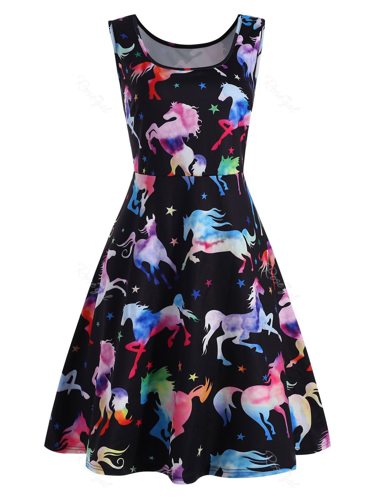 

Plus Size Ombre Horse Mini Swing Dress, Black