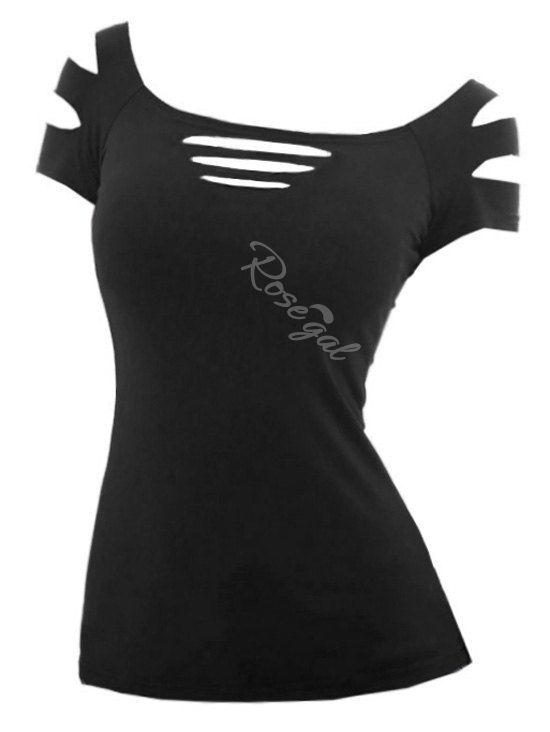 

Ripped Cut Out Off Shoulder Plus Size Tee, Black
