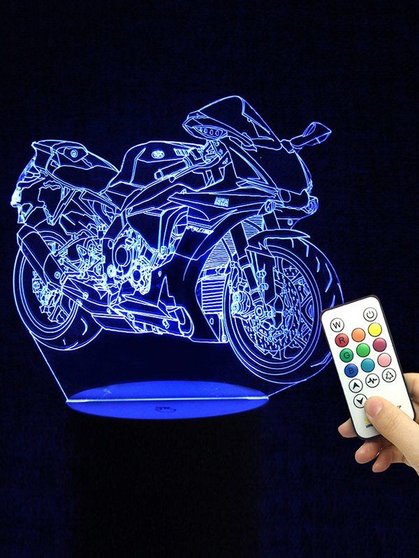 

Motorcycle Shape Remote Control Color Changing LED Night Light, Transparent