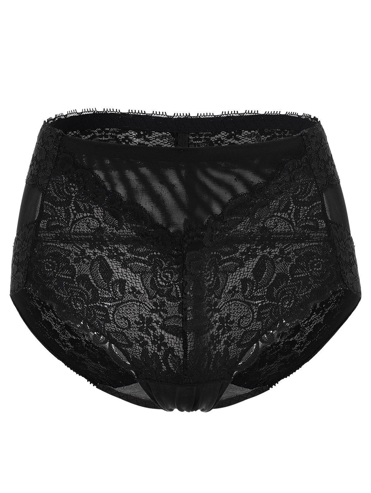 [45% OFF] High Waisted Lace Mesh Sheer Panties | Rosegal