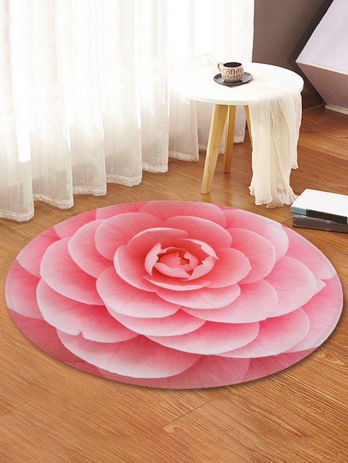 

Flower Design Round Floor Mat, Pink rose