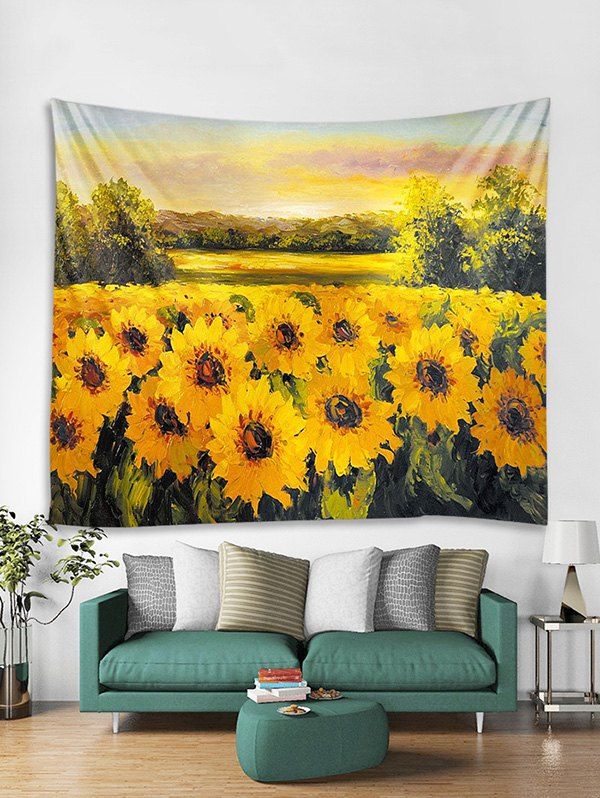 

Oil Painting Sunflower Print Wall Tapestry, Bright yellow