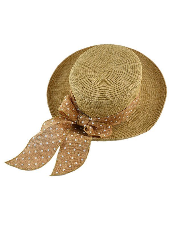 

Polka Dot Bow Boater Straw Hat, Coffee