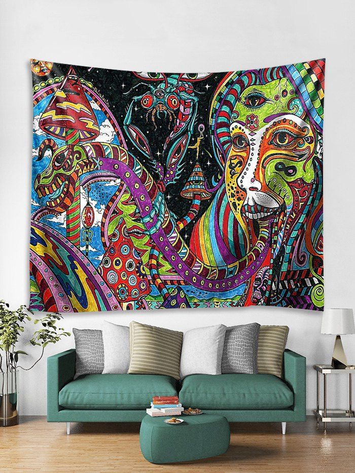 

3D Abstract Face Pattern Wall Tapestry, Multi