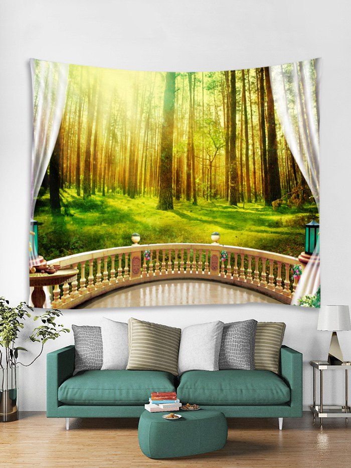 

Sunshine Forest Print Art Decoration Wall Tapestry, Shamrock green