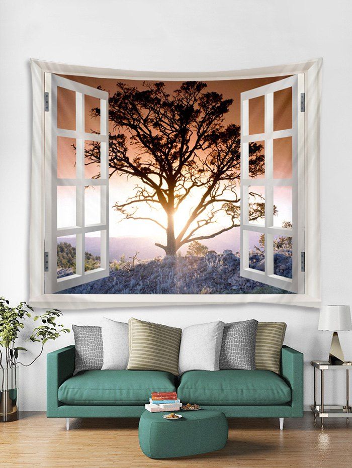 

Window Tree Print Tapestry Wall Hanging Art Decoration, Charcoal