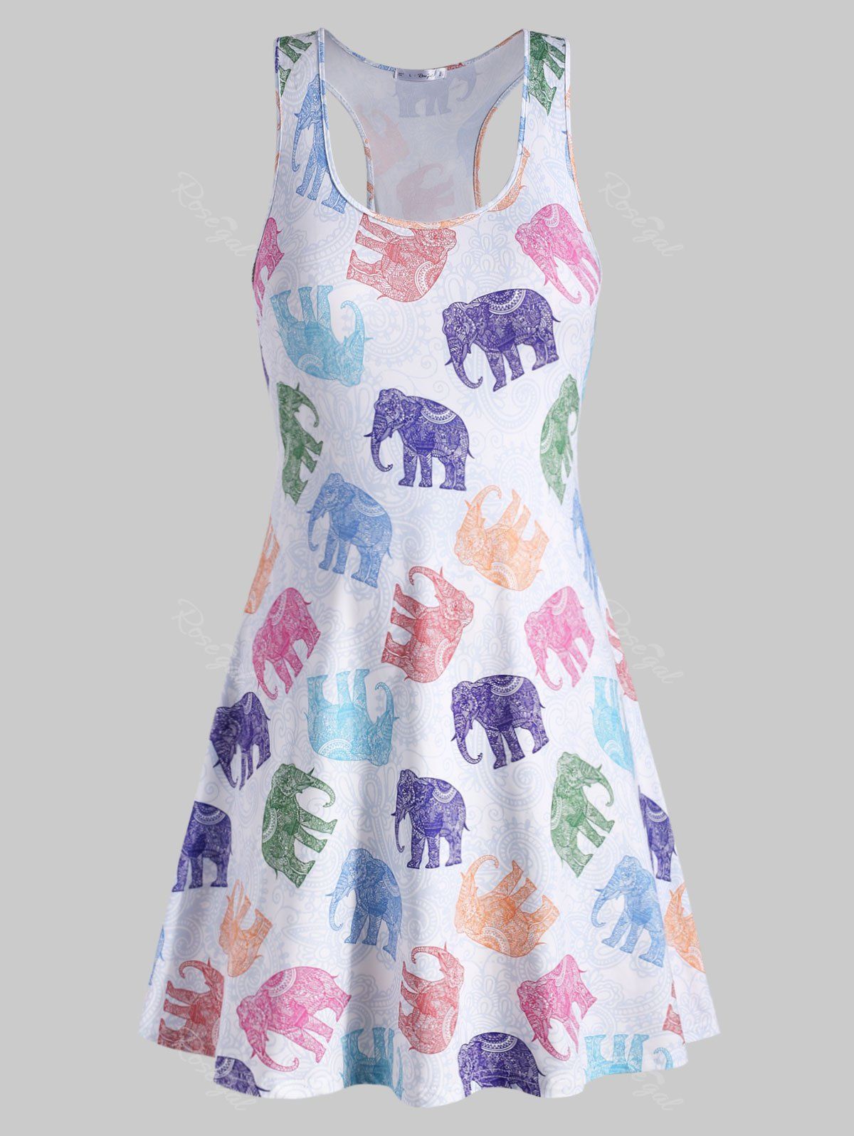

Plus Size Elephant Print Tank Dress, White