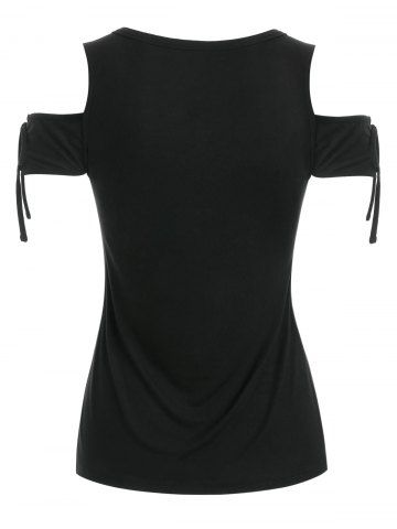 

Skew Collar Cold Shoulder T Shirt, Black