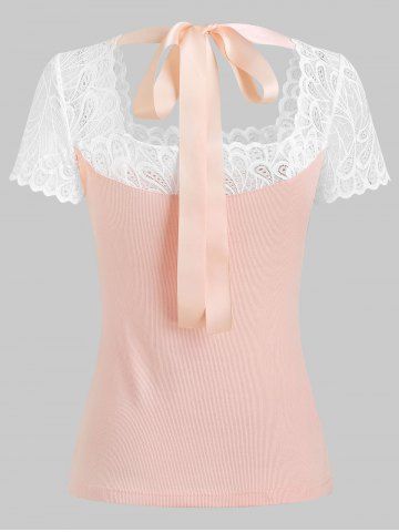 

Lace Insert Tie Back T Shirt, Rose