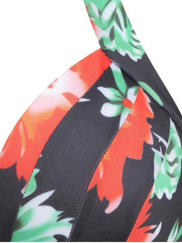 

Floral Halter Blouson Bikini Set, Black