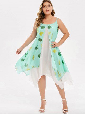 

Overlay Handkerchief Cactus Print Plus Size Dress, Macaw blue green