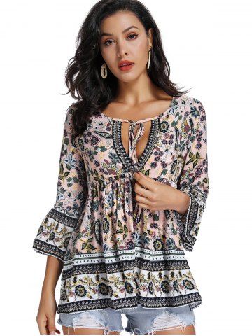 

Floral Bell Sleeve Cut Out Blouse, Multi