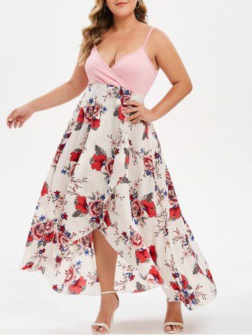 [35% OFF] Plus Size High Waist Floral Surplice Dress | Rosegal