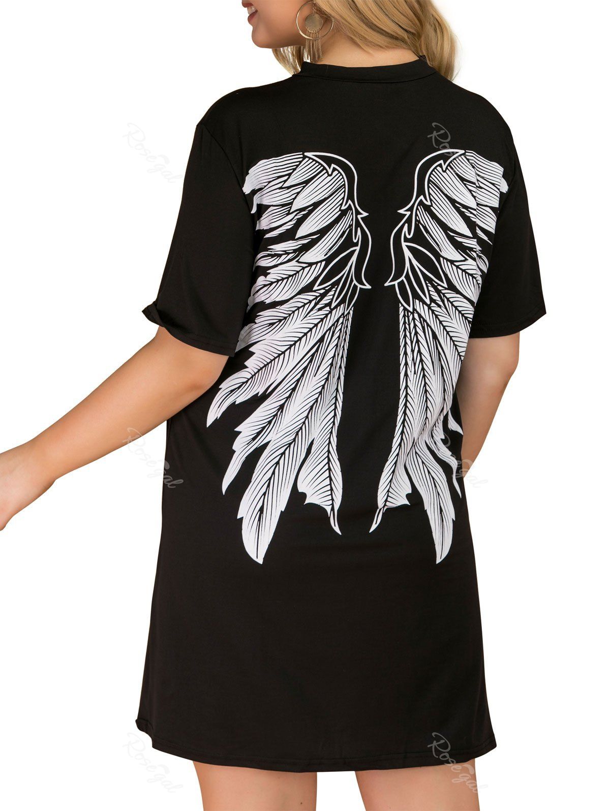 

Plus Size Wings Print Criss Cross Mini Dress, Black