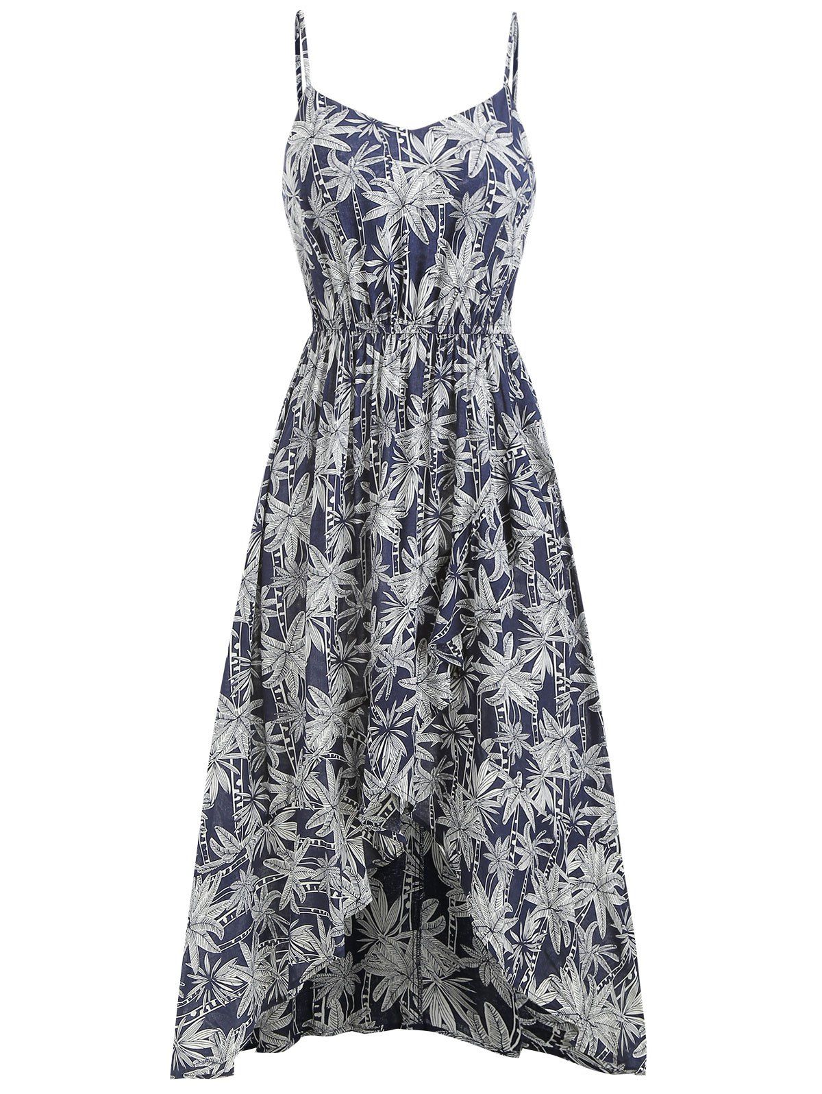 

High Waist Cami Floral Print Dress, Dark slate blue