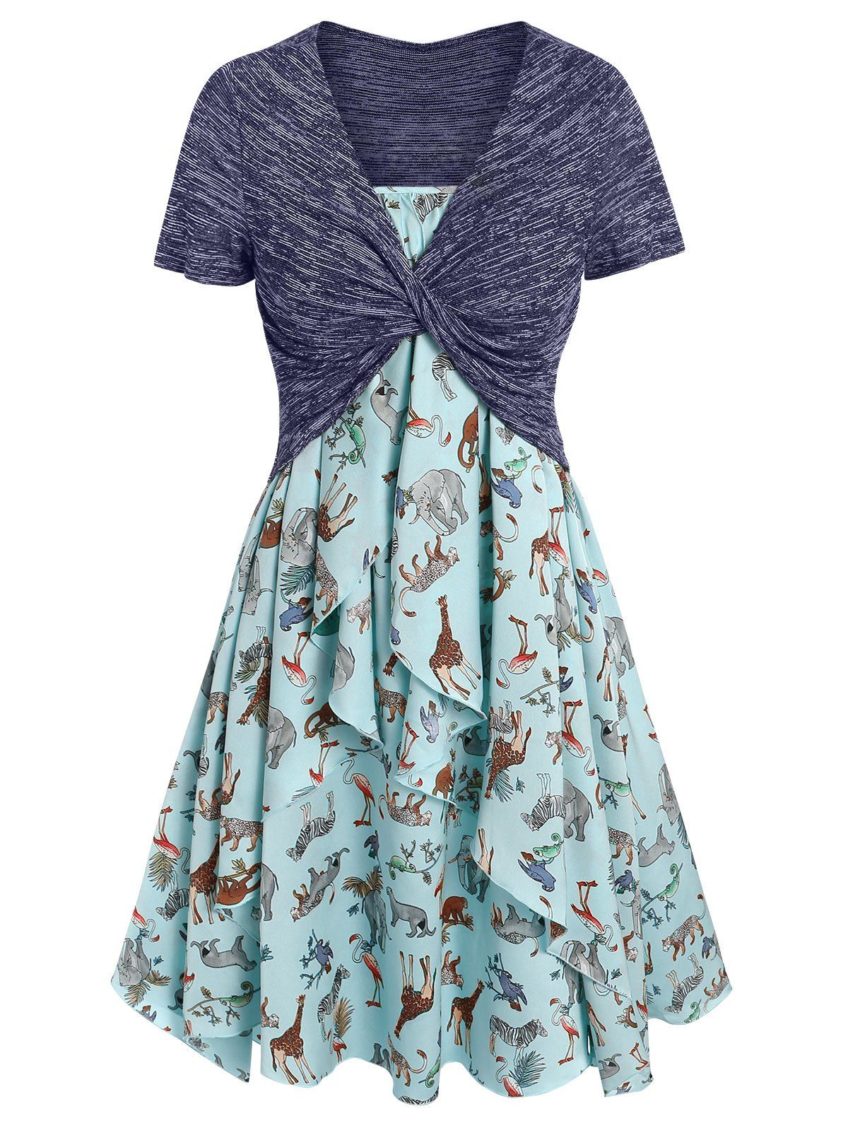 

Animal Print Dress with Twist Crop Top, Pale blue lily