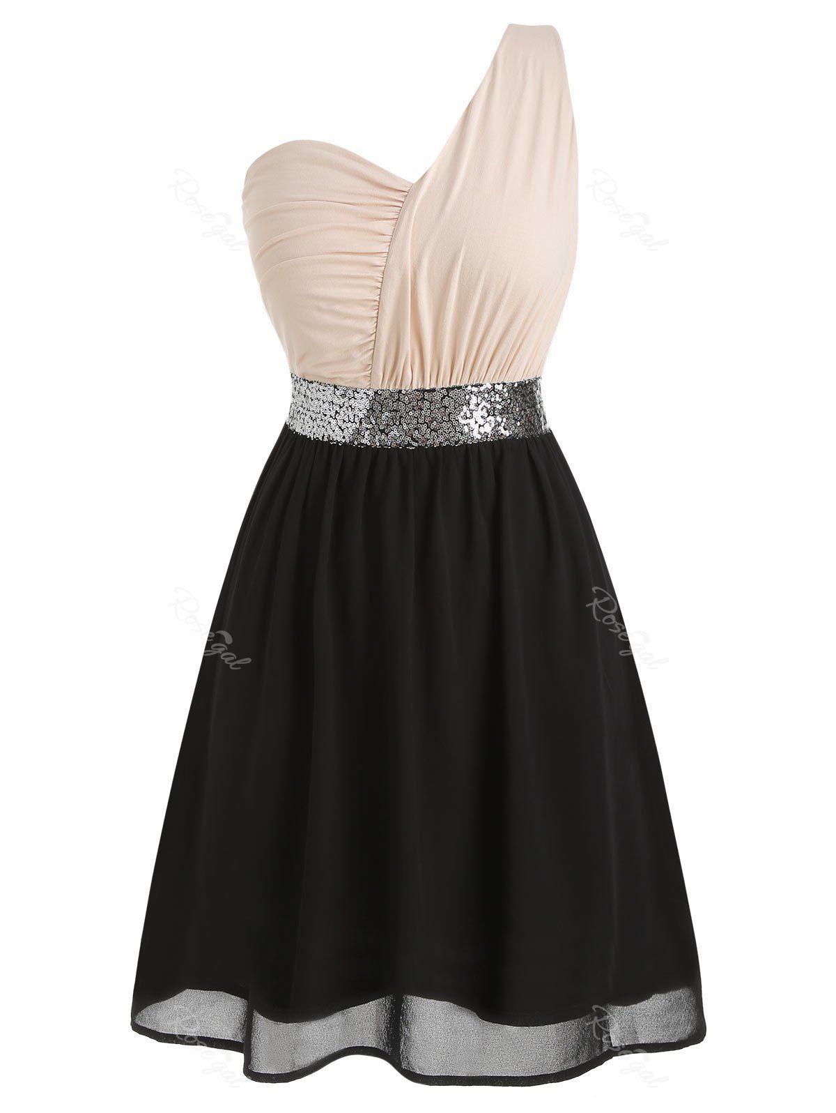 

Plus Size One Shoulder Sequined Prom Dress, Multi