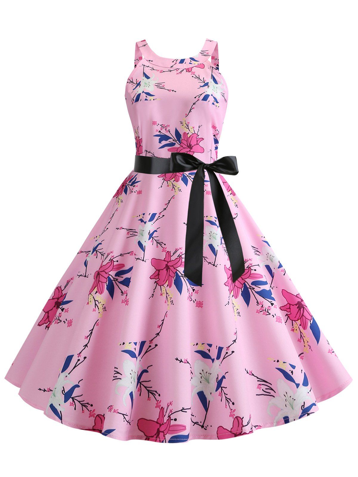 

Print Sleeveless A Line Dress, Pink