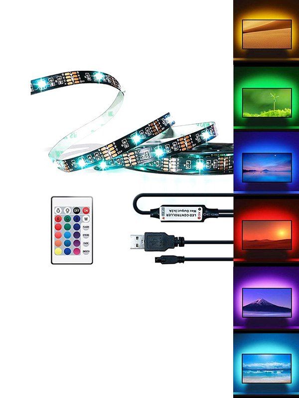 

USB RGB Strip Light with Remote Control for TV Computer Background Lighting, Black