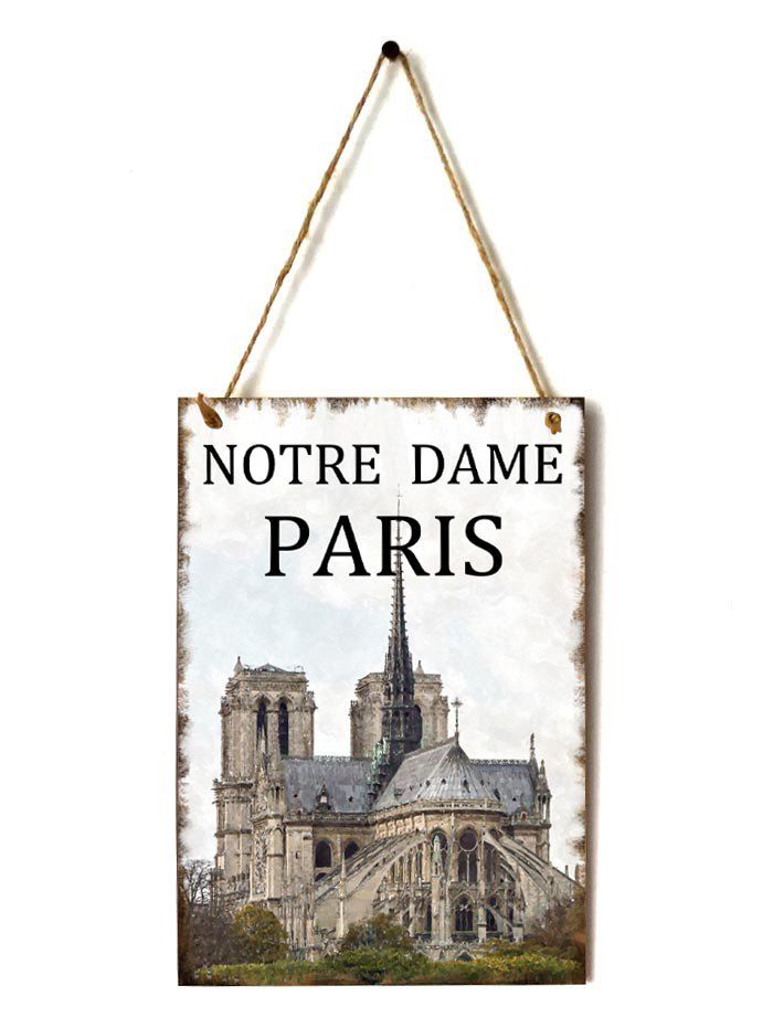 

Notre Dame Paris Pattern Door Decorative Wooden Hanging Sign, Gray cloud