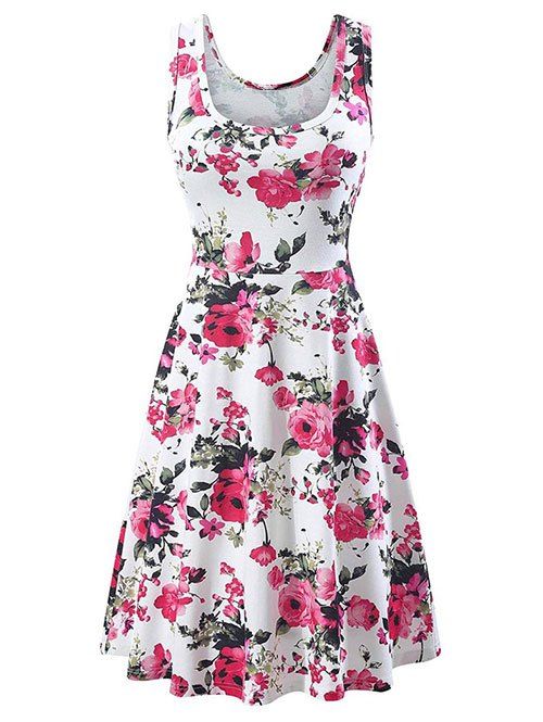 

Floral Sleeveless Dress, Multi-c